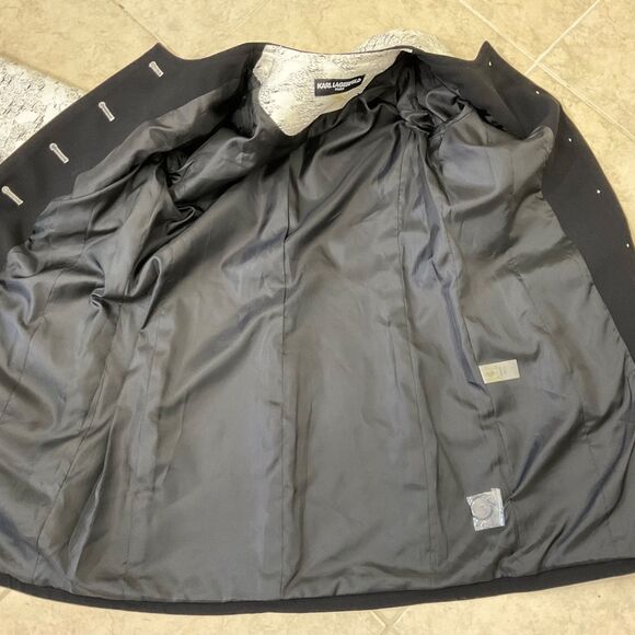 NWOT Karl Lagerfeld Blazer Jacket women’s Size 2 textured black piping Career - Picture 10 of 13